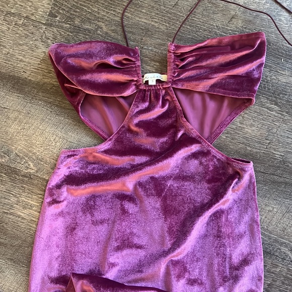 Mauve Velvet Cut Out Dress - Picture 2 of 6